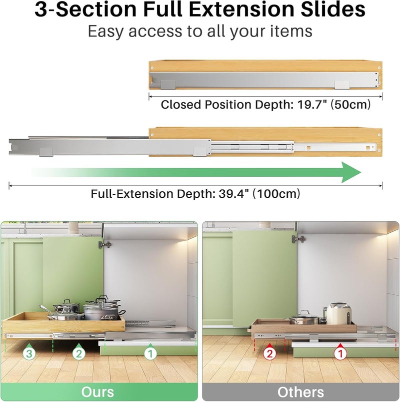 Kitstorack Pull Out Cabinet Organizer, Soft Close Wooden Slide Out Drawers for Pots and Pans, Full-extension Roll Out Shelves for Kitchen Cabinets, Pantry Organization, Bottom & Side Mount(12"W X 21"D x 3.4''H) - Image 5
